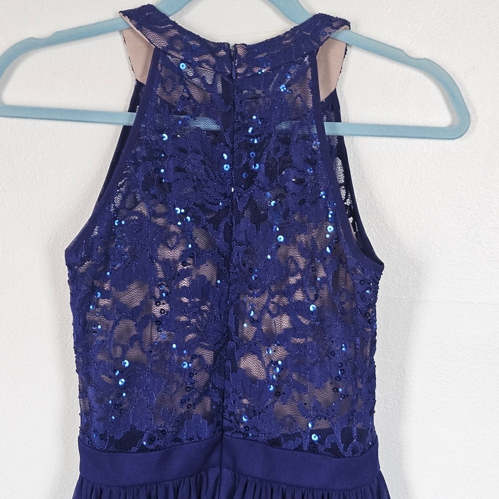 Royal Blue Lace Sequin Halter Neck Fit‎ Flare Dress Party Occasion size 3/4 - Picture 6 of 13